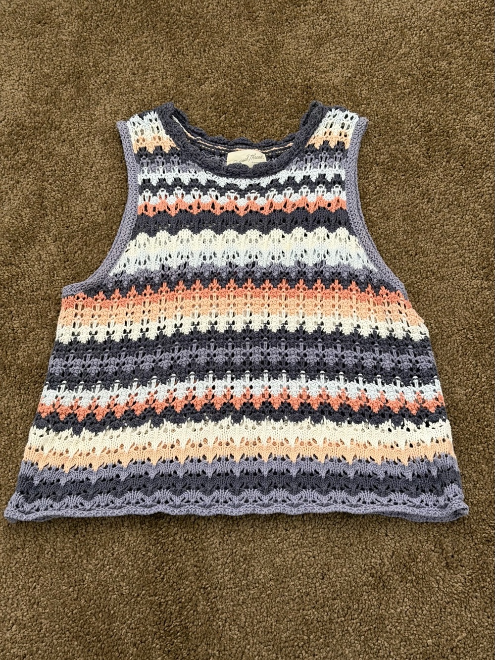 Universal Thread navy and white crocheted sweater top